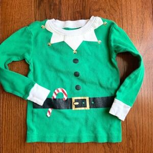 Carter's Kids Green Elf Christmas Pajama Top Long Sleeve Candy Cane Size 24 M